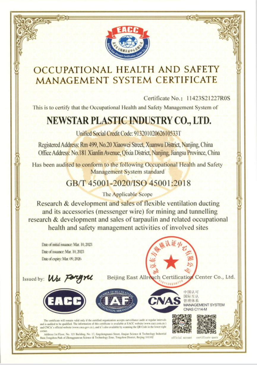 ISO 45001 Flexible PVC Vent Tube Mine Ventilation System(图1) ISO 45001 Flexible PVC Vent Tube Mine Ventilation System(图1)